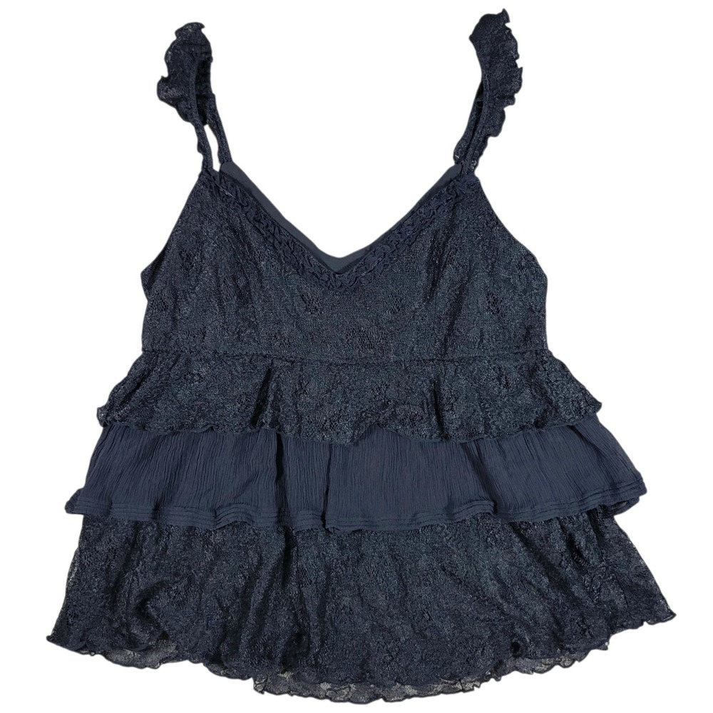Babydoll Top Womens 10 Black Silk Lace Chiffon Ruffle Tiered Coquette Whimsigoth